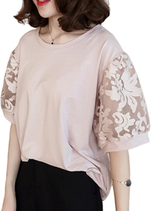 Amazon ミニマリ 袖レース カットソー シースルー 花柄 オフィス カジュアル きれいめ トップス レディース Tシャツ カットソー 通販