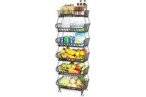 Mchoter 6 Tier Fruit Basket for Kitchen, Fruit and Vegetable Storage Cart Stackable Wire Baskets with Wheels Vegetable Produc