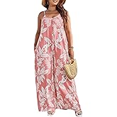 CaniBtr Summer Jumpsuits for Women Plus Size Casual Wide Leg Spaghetti Strap Sleeveless Loose Printed One Piece Jumpsuit