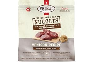 PRIMAL PET FOODS Primal Freeze Dried Raw Dog Food Nuggets, Venison, Complete & Balanced Meal, Also Use as Topper or Treat, Premium, Healthy, Grain Free, High Protein Raw Dog Food, 14 oz