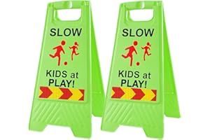 STRLON Slow Kids at Play Signs for Street, Double-Sided Text and Graphics with Reflective Tape, Children at Play Safety Sign for Neighborhoods Schools Park Sidewalk Driveway (2-Pack Green)