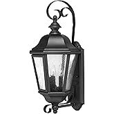 Hinkley Edgewater Medium Wall Mount Outdoor Lantern, Aluminum, Clear Seedy Glass, Traditional, Black Finish