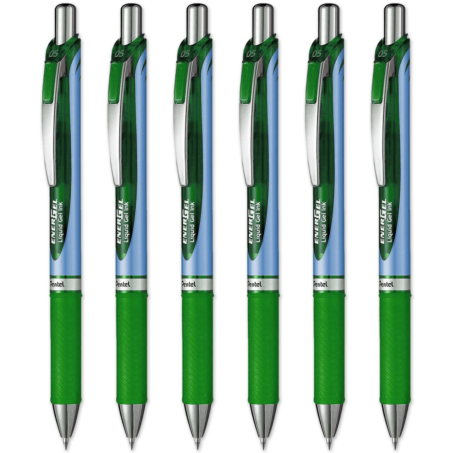 Pentel Energel BLN75 Retractable Gel Ink Rollerball Pen - 0.5mm - Green - Pack of 6