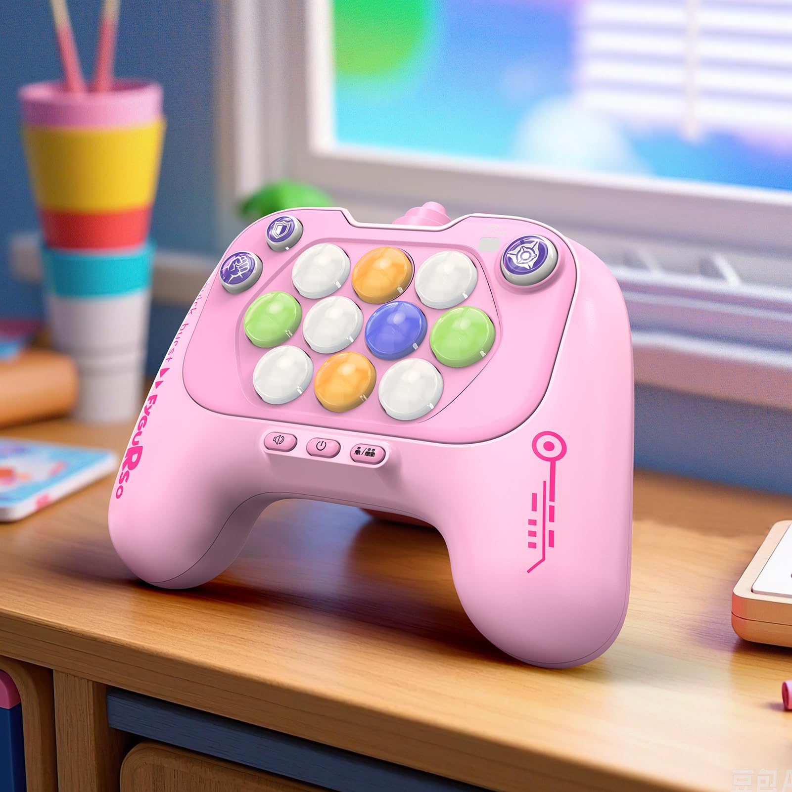 fygurso Handheld Speed Pushing Game Machine with Balloons 2-Player Fidget Game Light Up Quick Push Games Fast Push Puzzle Games Console for 8 9 10 11 12+ Years Old Kids Adults-Pink+Yellow