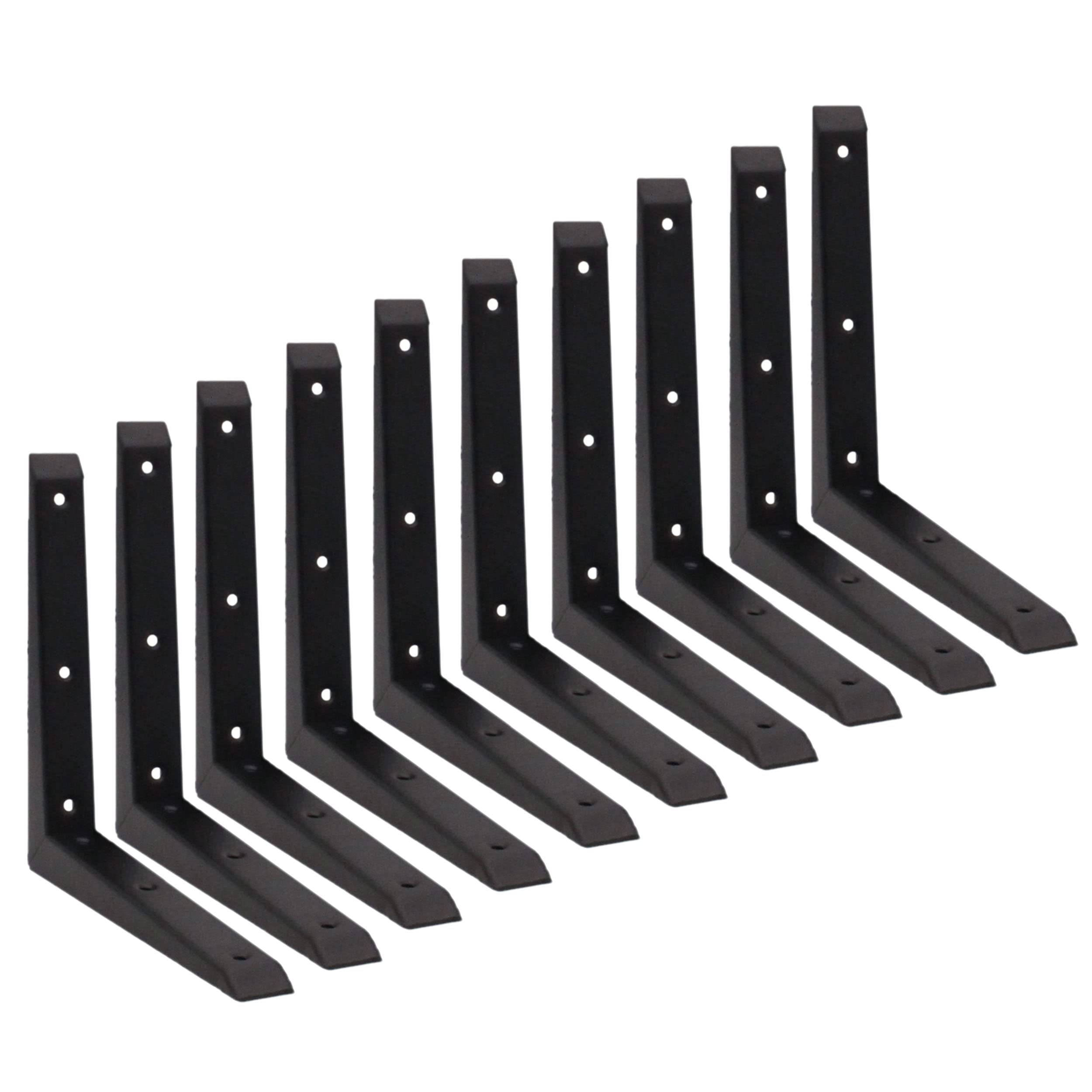 Strong Shelf Bracket Mitre Reinforced Pattern | 200 x 200mm | Black | Pack of 10 | EAI Brand