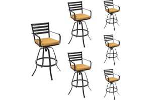 Pellebant Outdoor Bar Stools Set of 6 - Aluminum Swivel Barstools with Sunbrella Cushion, Cast Aluminum Patio High Chair Bistro Set (Teak)
