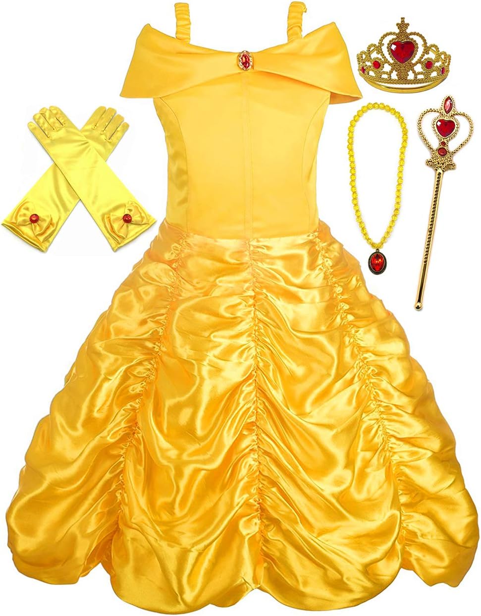 Alead Princess Costume Belle Dress and Accessories Gloves, Tiara, Wand and Necklace