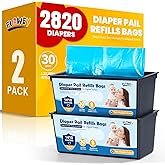 FURWEY Diaper Pail Refill Bags, 2-Pack (60 Bags), 30 Bags Per Refill | Compatible with Genie Easy Roll Signature Diaper Pails, Holds Up to 4230 Newborn Diapers, 7 Layer Odor Barrier, Scented