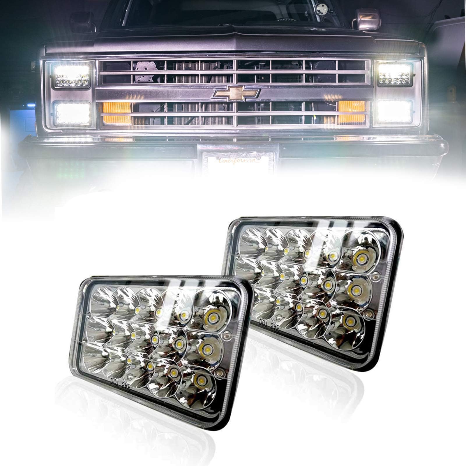 TURBOSII DOT Approved Sealed Beam 4X6 LED Headlight Assemblies Hi/Lo Replace H4651 H4656 Hid Bulb Headlamps KW Kenworth T600 W900 T800 Truck Peterbilt 379 Chevy S10 Blazer RV Freightliner Semi 2PCS