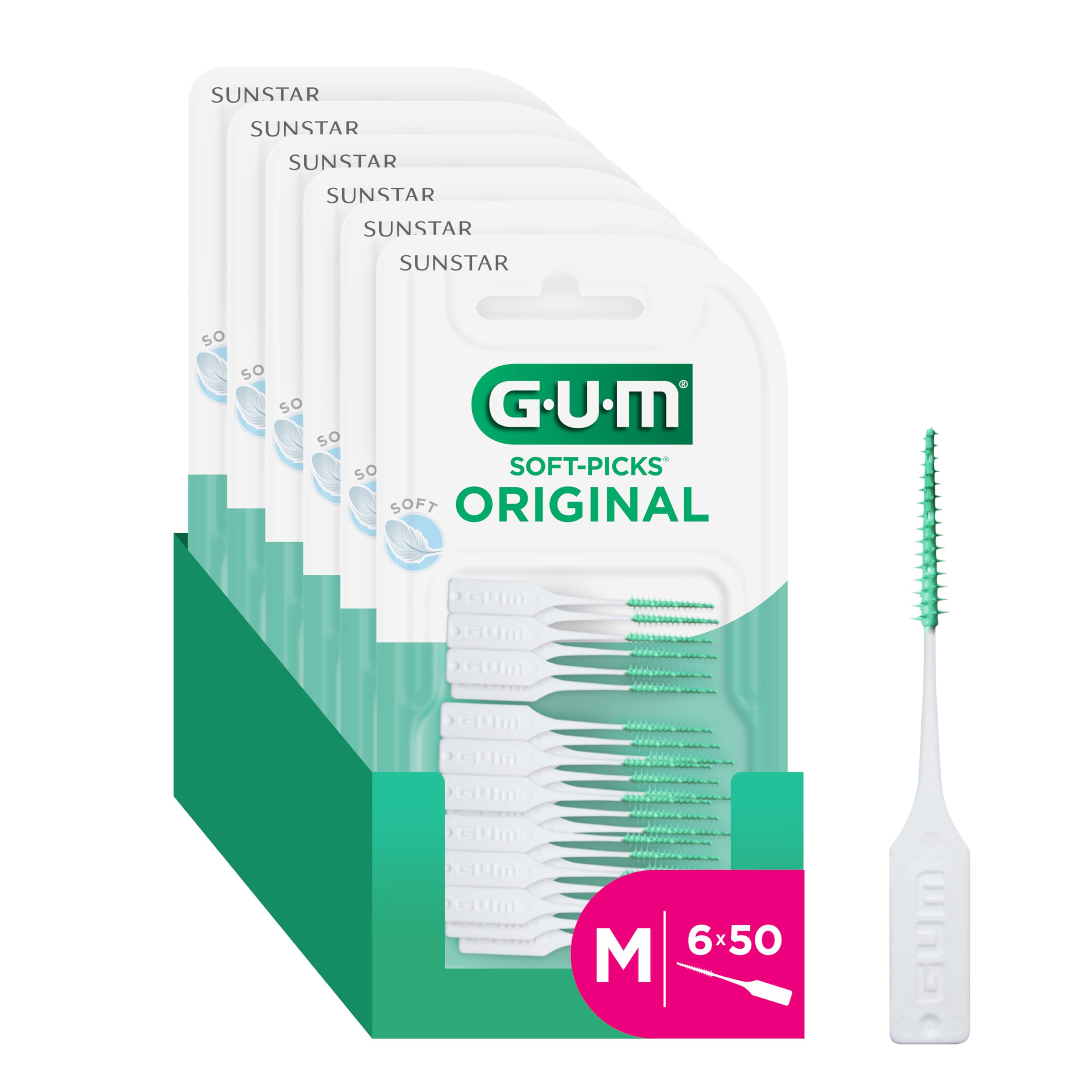 GUM Soft-Picks Original Interdental Cleaners | Teeth Cleaning and Plaque Removal | 6 x 50 Pieces (Size M: ISO 2 - ISO 2-4, 0.9-1.4 mm)