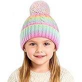 ZGDG Girls Boys Winter Beanie Hat with Pompom, Toddler Knitted Hat for Kids, Children Warm Colorful Cap 3-8 Years