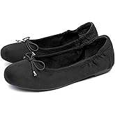 JustFab Women's Shoes Black Flats Shoes Comfortable Ballerina Flats with Bow for Women(Black Caviar,8)