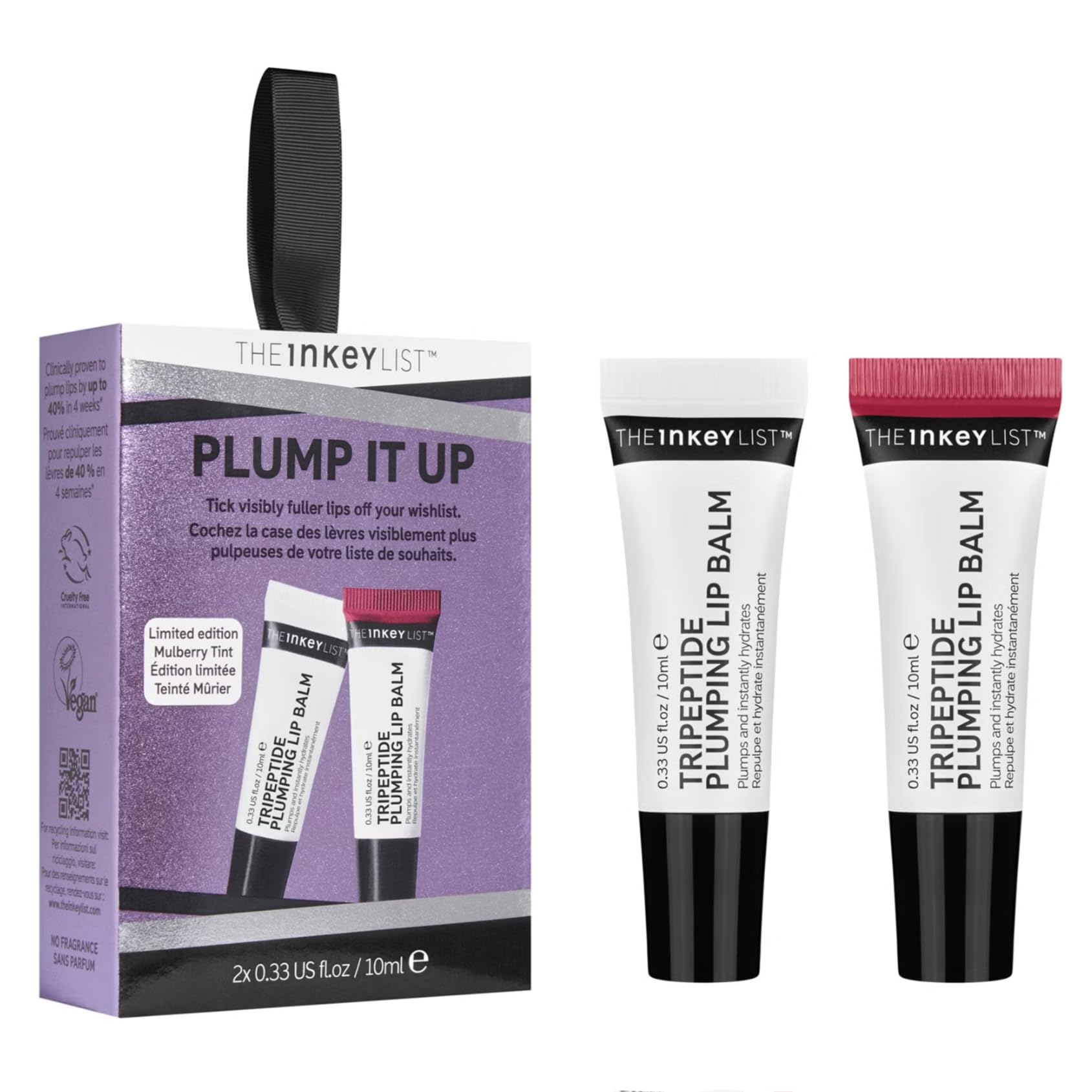 The INKEY List Plump It Up 20ml, Tripeptide Lip Balm Duo Set, Clinically Proven Plumping Tinted Lip Care, Hydrates Dry Cracked Lips, Vegan & Cruelty Free