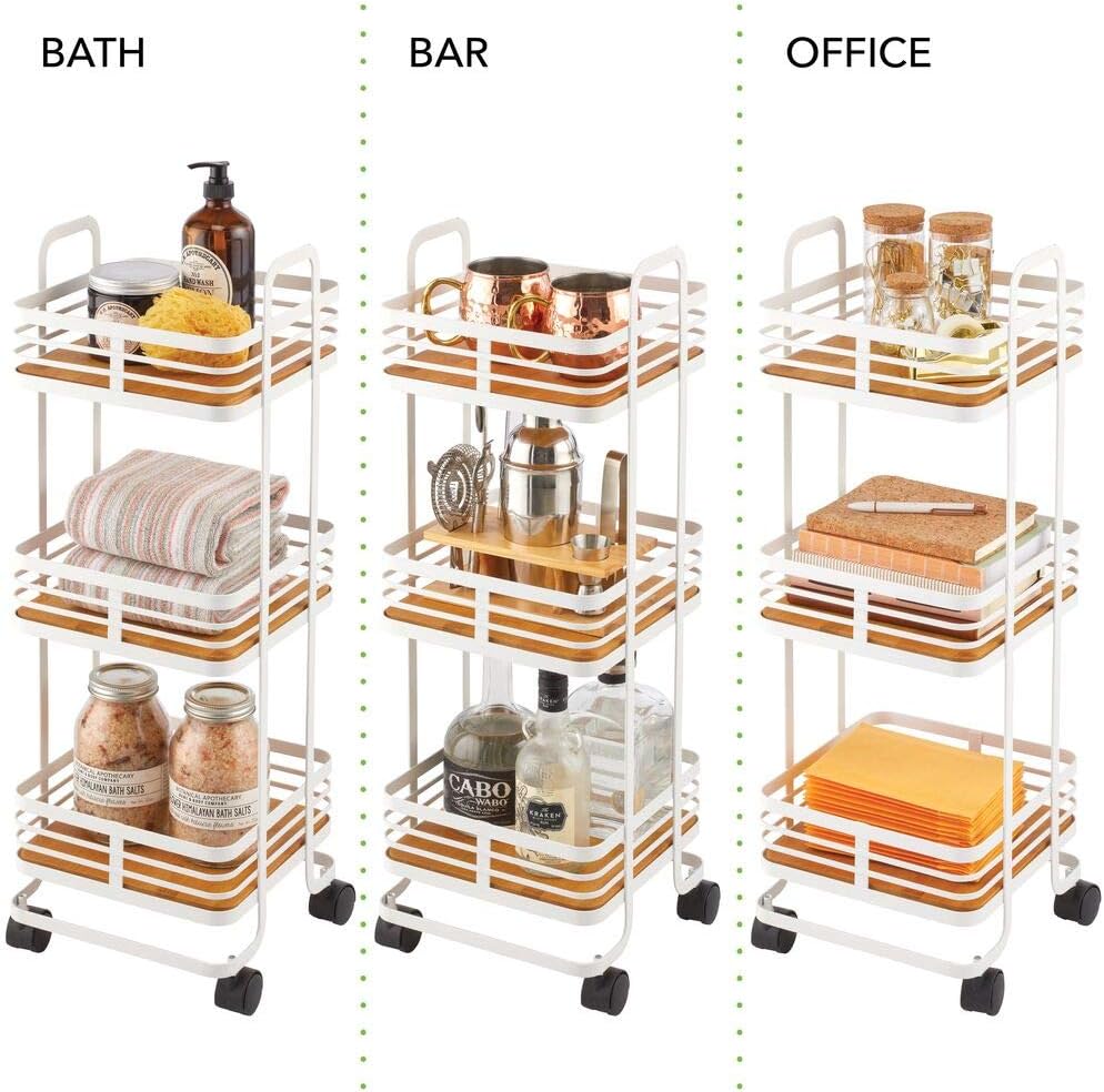 mDesign 3-Tier Storage Trolley — Portable Storage Unit with Basket ...