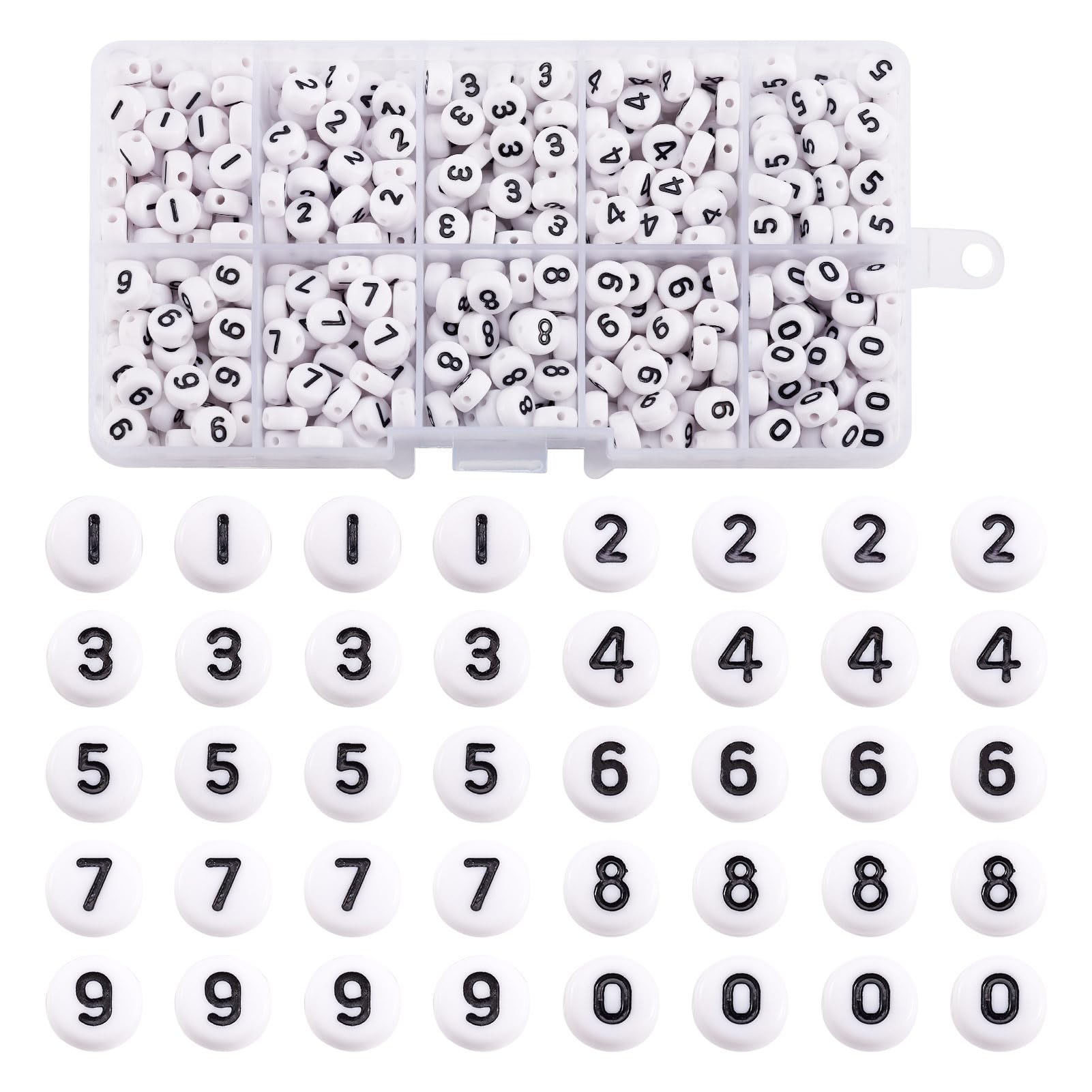 Cheriswelry 720pcs White Acrylic Number 0~9 Beads Set Assorted Spacer 7mm Flat Round Disc Coin Beads for Bracelet Necklace Anniversary Jewellery Making, Black