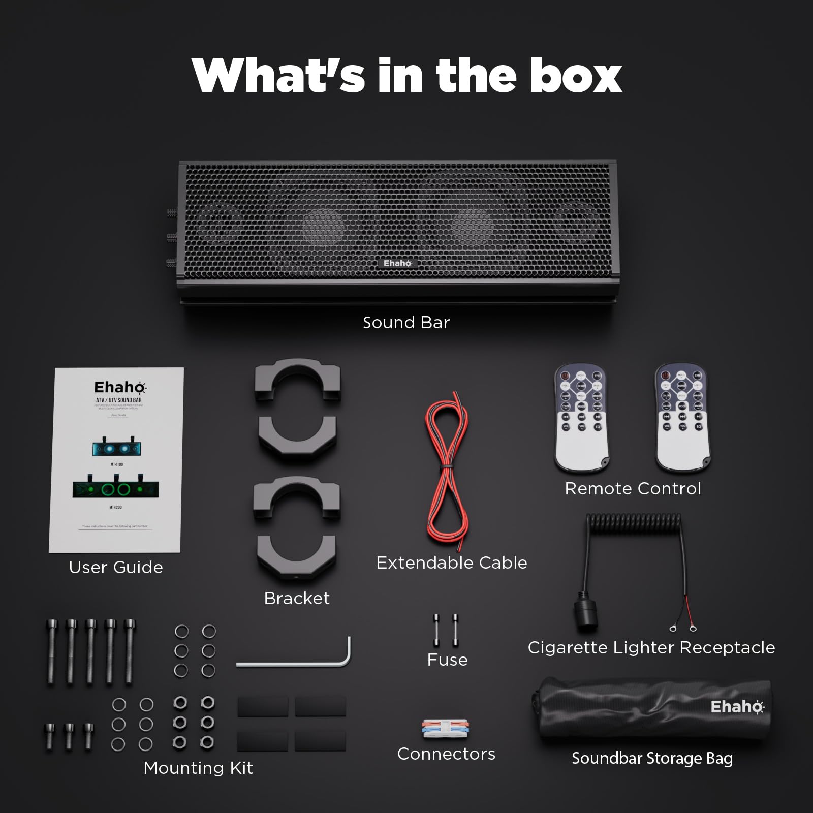 Ehaho 17 Inch UTV Sound Bar, ATV SoundBar Bluetooth with RGB Lighting, IP66 Waterproof Golf Cart Sound Bar, Amplified Powersports SXS SoundBar, UTV Speakers Compatible with Polaris RZR Can-Am (MT4100)