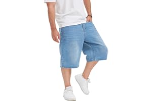 LuminBlaze Mens Baggy Jean Shorts Loose Fit Vintage Wide Leg Jorts Y2K Streetwear Hip Hop Casual Long Denim Shorts