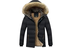 Men's Fleece Lined Puffer Parka Jacket Down Hooded Winter Coats Thicken Warm Outerwear with Fur Hood & Pockets