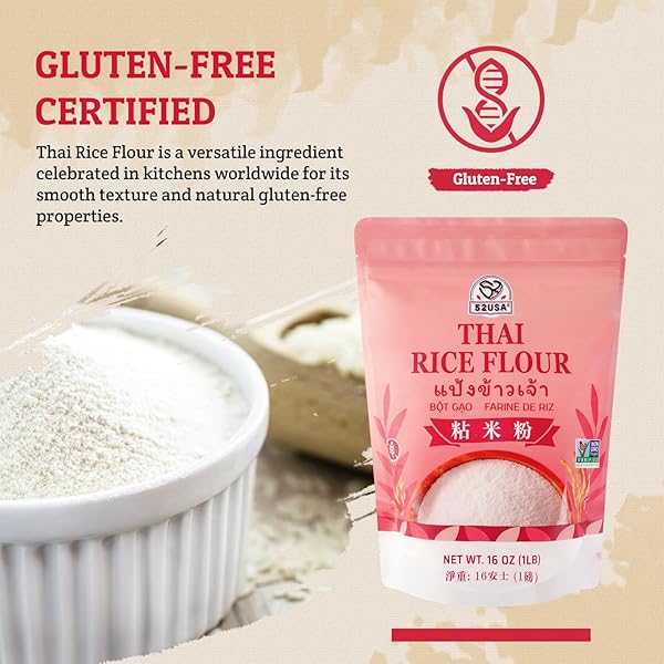 52USA THAI RICE FLOUR 16 OUNCE (BASIC), 1 POUND (PACK OF 1), RICE FLOUR FOR BAKING OR COOKING, PRODUCT OF THAILAND, ALL NATURAL WHITE RICE FLOUR, VEGAN