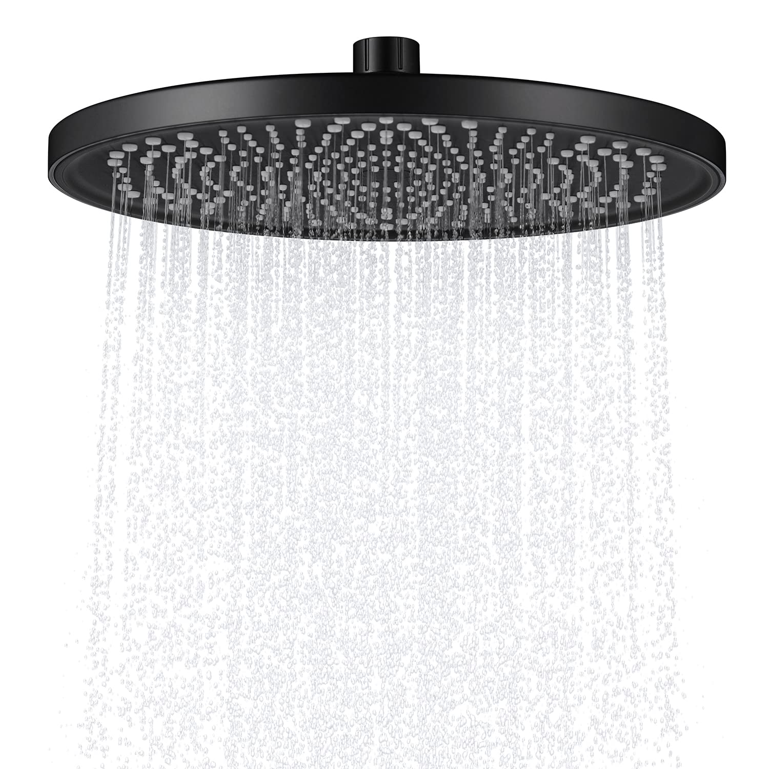 Rain Shower Head 26CM Rainfall Shower Head Overhead Replacement, Fixed Shower Head Adjustable with Swivel Ball Round Black