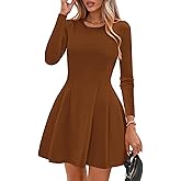 PRETTYGARDEN Long Sleeve Mini Dress for Women 2026 Spring Crewneck Knit Pleated Babydoll A Line Casual Short Party Dresses