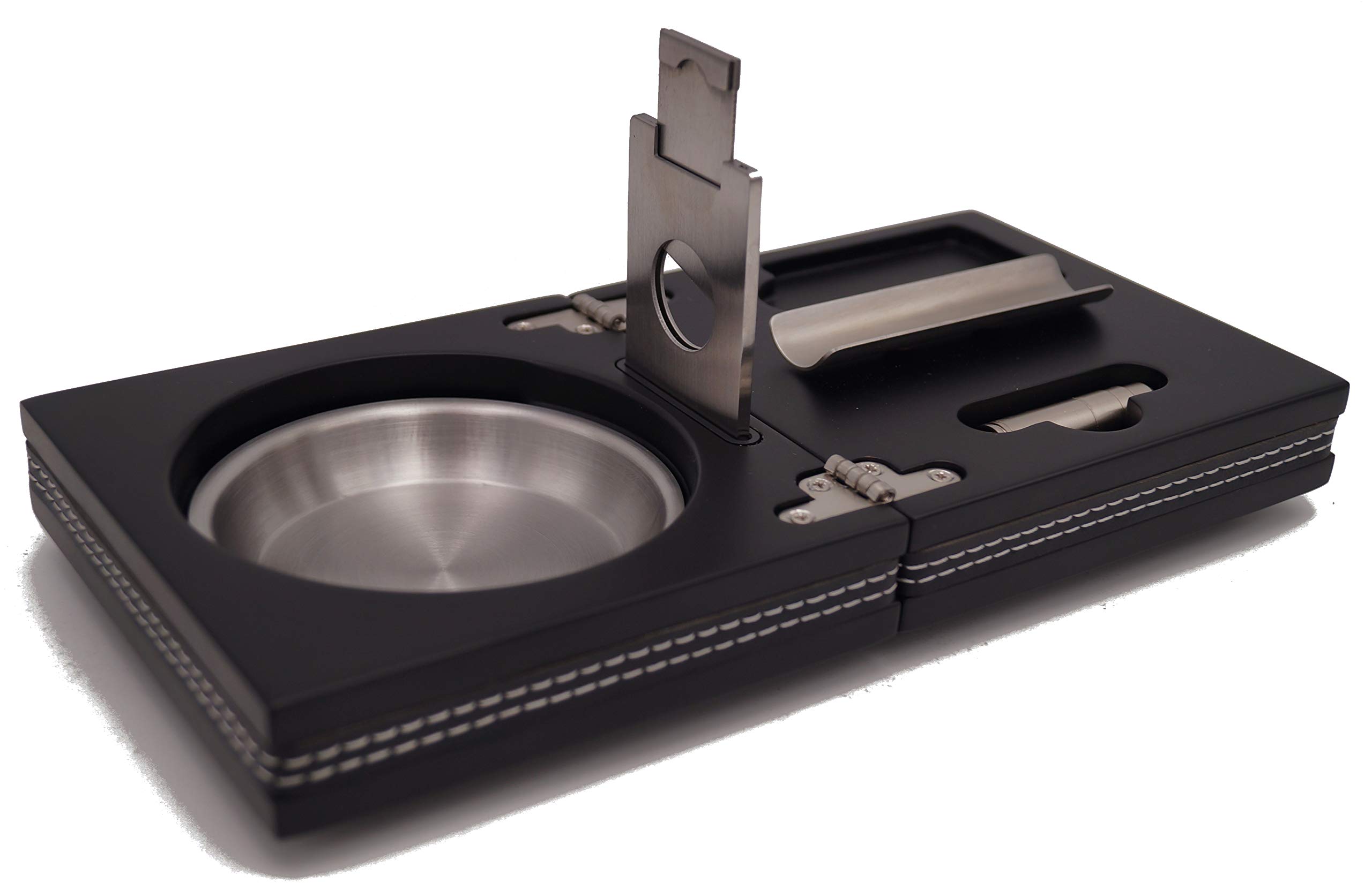 GERMANUS - The Box - Set of Cigar Ashtray Cutter Punch Holder, Black