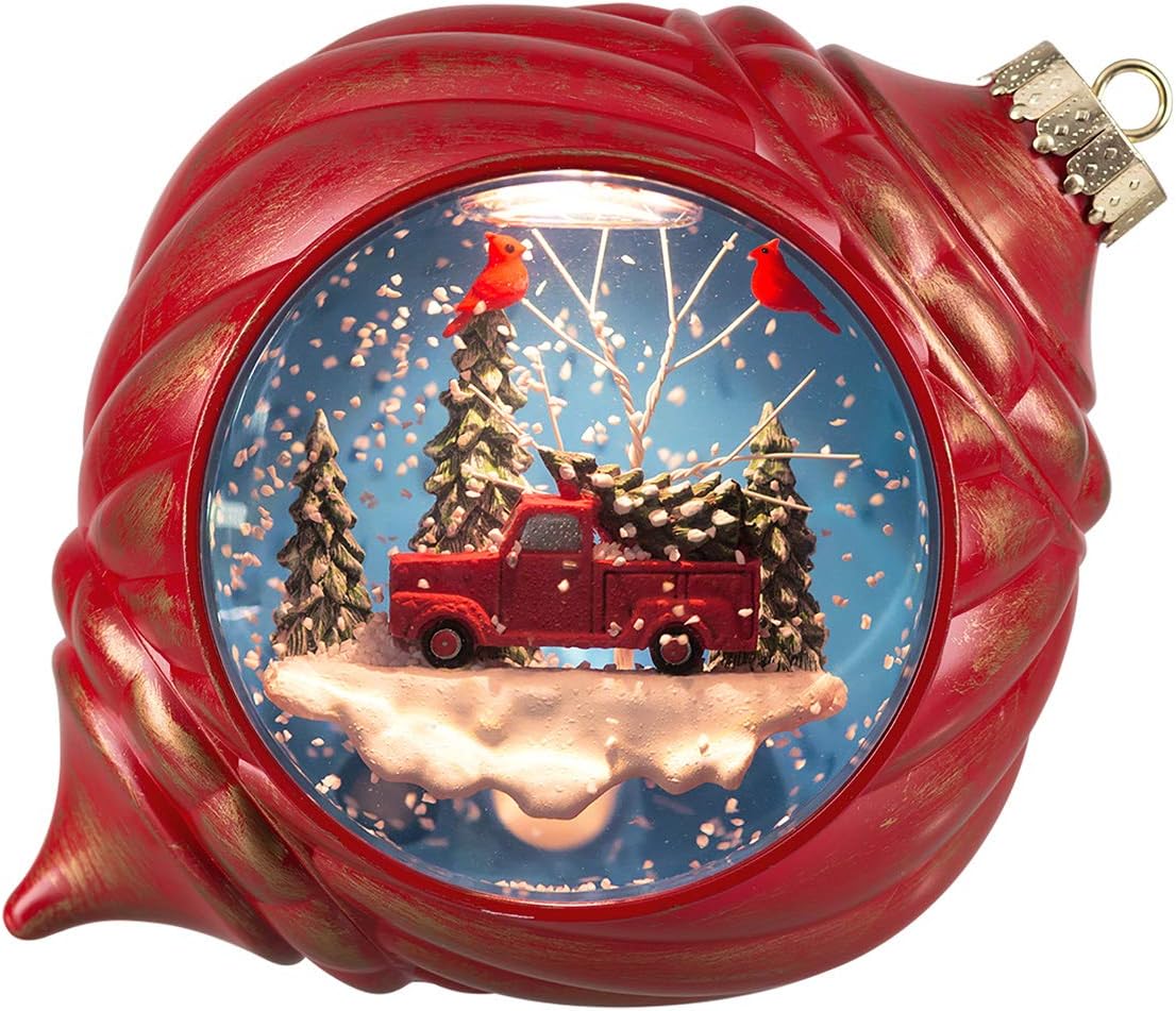 Snow Globes - Haute Decor Snowburst 5.5 Inch Pre-Lit Animated Christmas Ornament Snow Globe with Built-in Timer, Warm White LED and Pulsing Snow Swirls