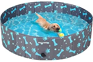 PAWCHIE Foldable Dog Swimming Pool - Portable Collapsible PVC Pet Bathing Tub for Large Dogs Cats Kids 47"