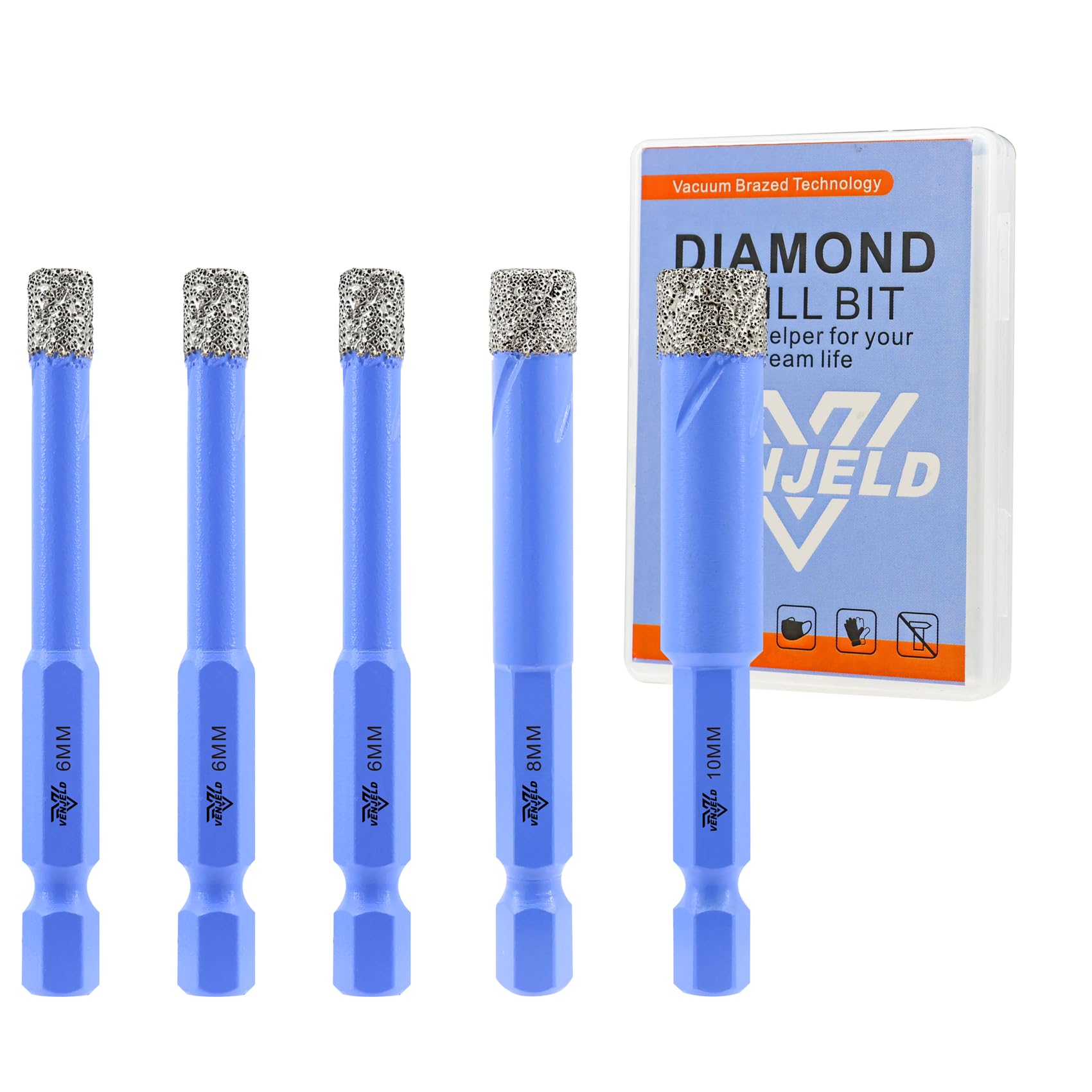 Dry Diamond Drill Bits Set - 6/6/6/8/10mm 5Pcs Tile Hole Saw Kit for Ceramic Porcelain Tile Marble Granite - Quick Change Hex Shank with Storage Case