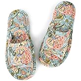LOOPUINHOM Floral Velvet House Slippers for Women, Lightweight Open Toe Washable Portable Foldable Comfortable Guest Hotel Travel Airplane Spa Slippers