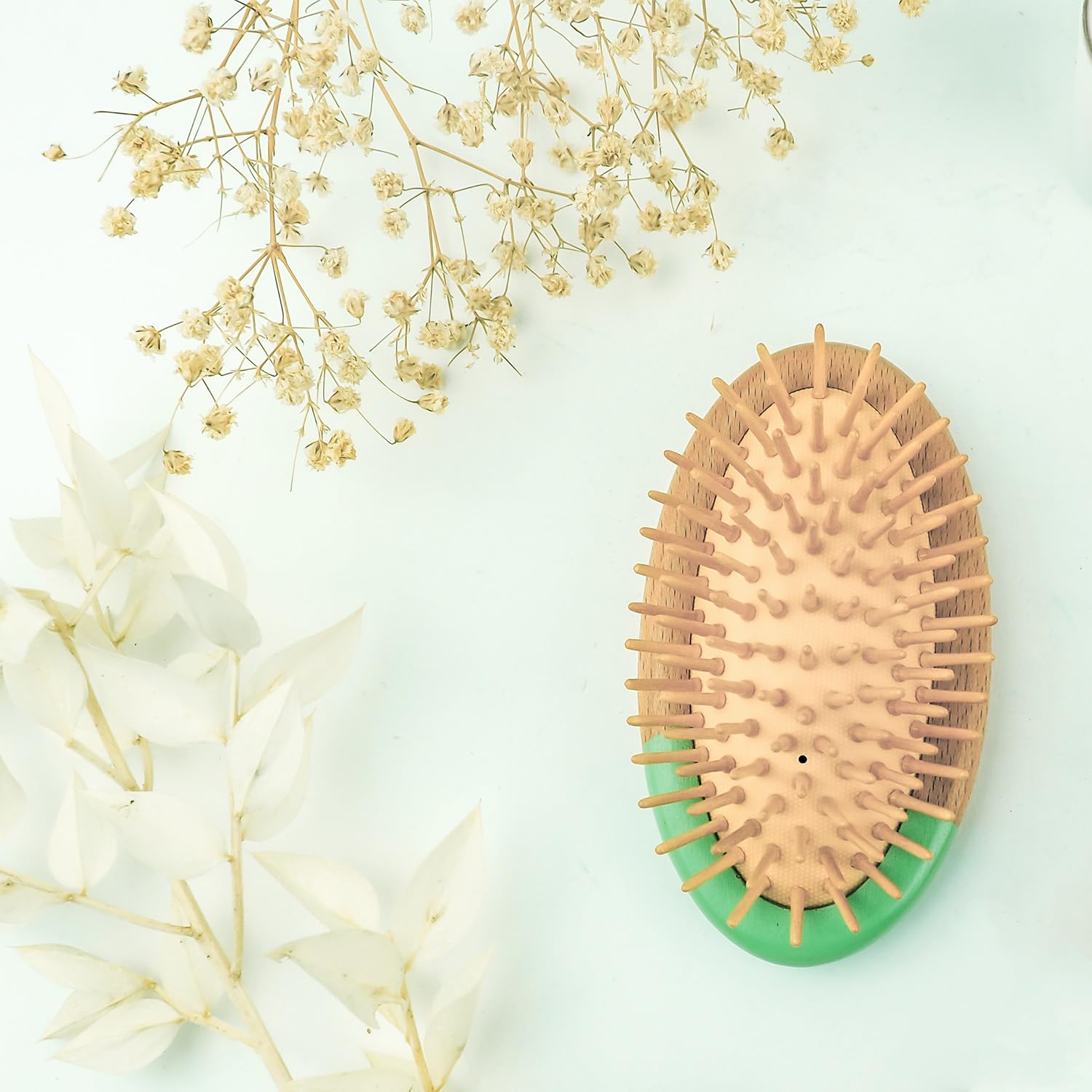 Feel Natural - Natural Bamboo Pocket Hair Brush - Scalp Detangler and Massage - Portable Oval Shape - Gift Idea for Women