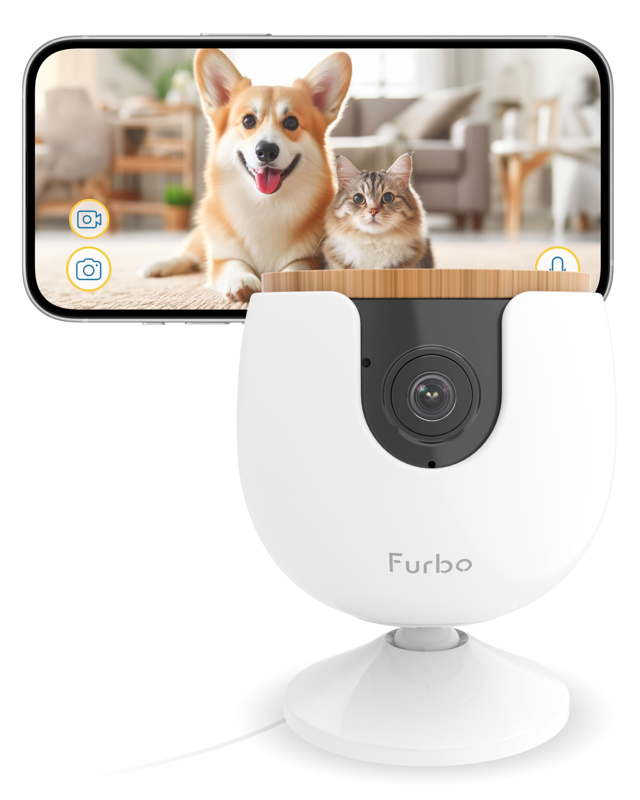 Furbo Mini Pet Camera w/App (No Subscription Required) Smart Monitor for Dogs & Cats, Wall Mountable, 1080p HD, 2-Way Audio & Colour Night Vision, Barking & Meowing Alerts, WiFi Indoor Home Security