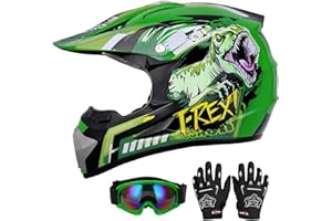 Oumurs DOT Youth Dirt Bike Helmet with Goggles & Gloves for 5-14 Years Old, Kid ATV Helmets for Youth Boys Girls, Four Wheeler Helmet, Motocross BMX MX UTV Offroad Street Go Kart Dirt Bike Dinosaur