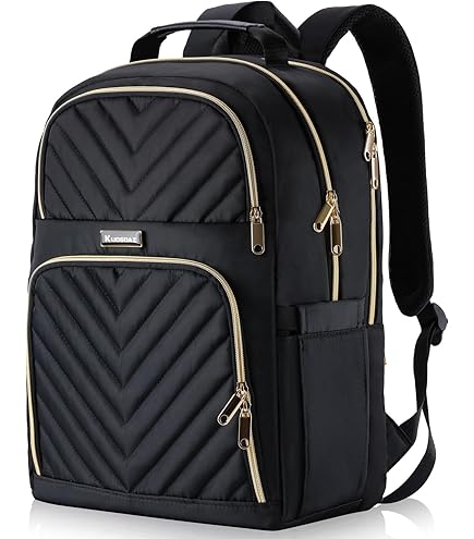 LIGHT FLIGHT Travel Laptop Backpack for Women, 15.6 Inch, Quilted Black