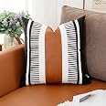 Vfuty 18x18 Inch Faux Leather & Cotton Bohemian Throw Pillow Cover – Navy Blue Tribal Stripe Design For Couch & Home Decor - View #4