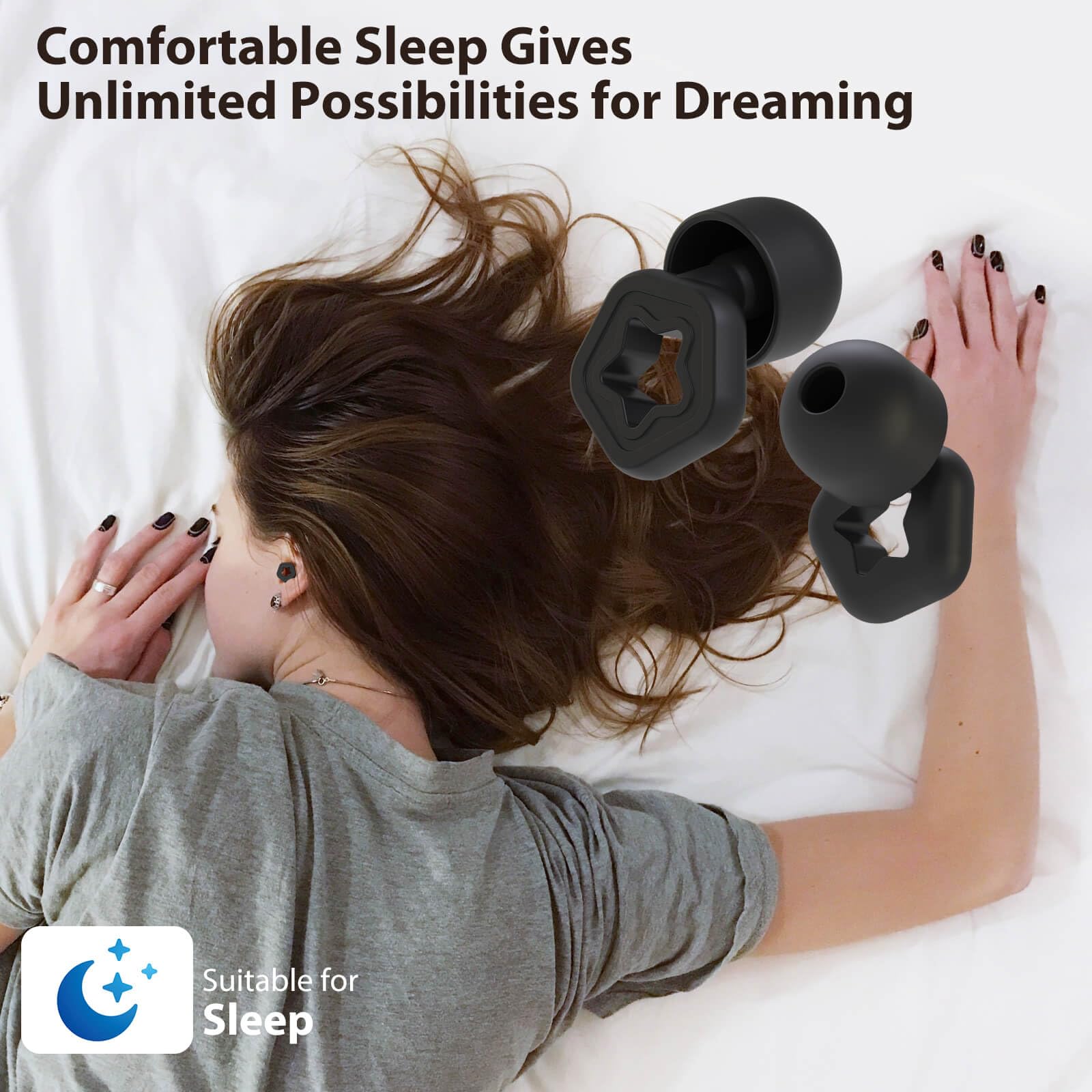 ELFTRON Ear Plugs for Sleeping Noise Reduction, 25 to 35 dB Noise Cancelling Ear Hearing Protection Earplugs Silicone Super Soft Flexible Reusable 12 pcs 6 pairs in S/M/L for Work Concert Flight Black