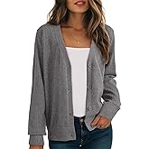 Dokotoo Womens Cardigan Wool Blend Long Sleeve Button Down Sweaters for Women Casual Hollow Out Knit Tops