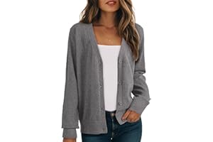 Dokotoo Womens Cardigan Wool Blend Long Sleeve Button Down Sweaters for Women Casual Hollow Out Knit Tops