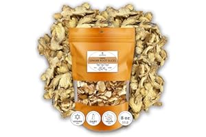 WOODCHA Premium Dried Ginger Root Slices, Quality Ginger Minced, Dried Ginger Slices No Sugar, Dry Ginger Chunks Organic For Tea, Vegan, Kosher (8oz)
