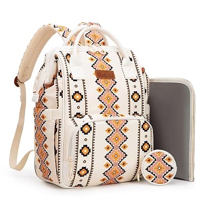Montana West Wrangler Diaper Bag Backpack Aztec Travel Backpack Purses Western Multi-Function Baby Bags for Mom with Waterproof Insulated Pockets