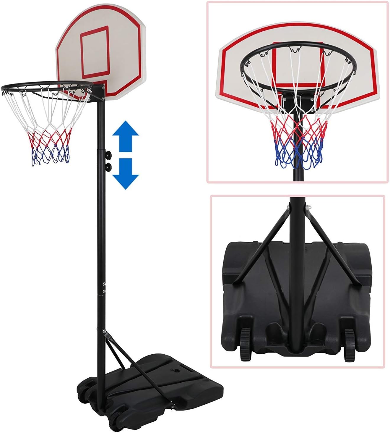 Saturnpower Basketball Stand Height Adjustable Basket-Support Portable Basketball System for Practice, Basketball Hoop Stand 28 Inch Backboard with Wheels for Kids Teenager ，Indoor/Outdoor Basketball