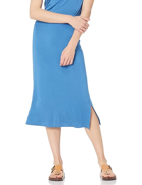 Amazon Essentials Women's Pull-On Knit Midi Skirt (Available in Plus Size), Blue, X-Small