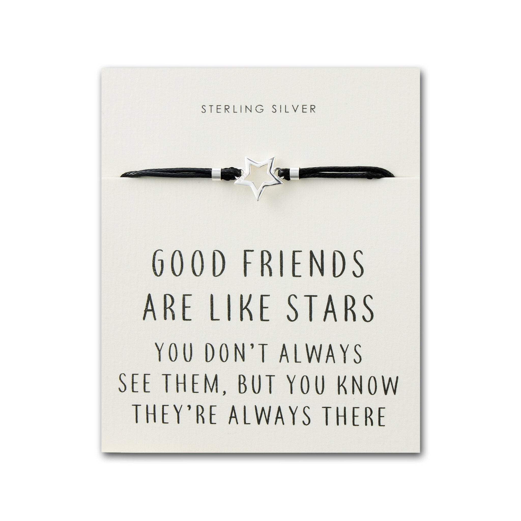 Philip Jones Sterling Silver Friendship Quote Corded Star Bracelet