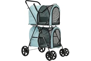 VIAGDO 4-in-1 Double Pet Stroller for Dogs and Cats, 2 Detachable Carriers, 4 Lockable Wheels Cat Strollers for 2 Cats, Double Dog Strollers for Small Medium Dogs, Pet Travel Cart, Collapsible, Sturdy