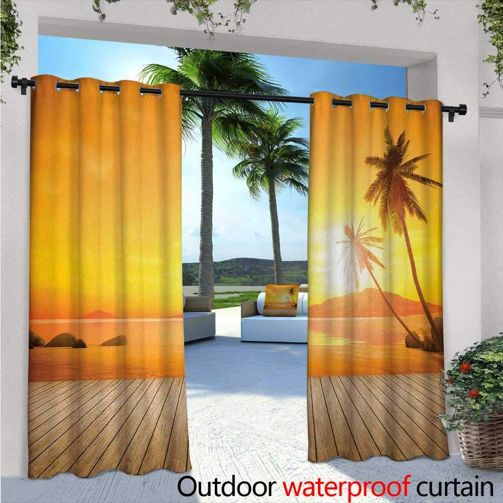 Ocean Patio Curtains Sealife Theme with Sea Animals Shells Stars and Striped Backdrop Art Outdoor Curtain for Patio,Outdoor Patio Curtains W108 x L84 Golden Navy Blue and White