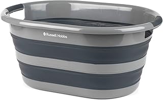 Russell Hobbs LA053879GRYEU Wäschekorb aus Kunststoff, oval, faltbar, 27 l, Schwarz/Grau, 62.5L x 45W x 28H cm