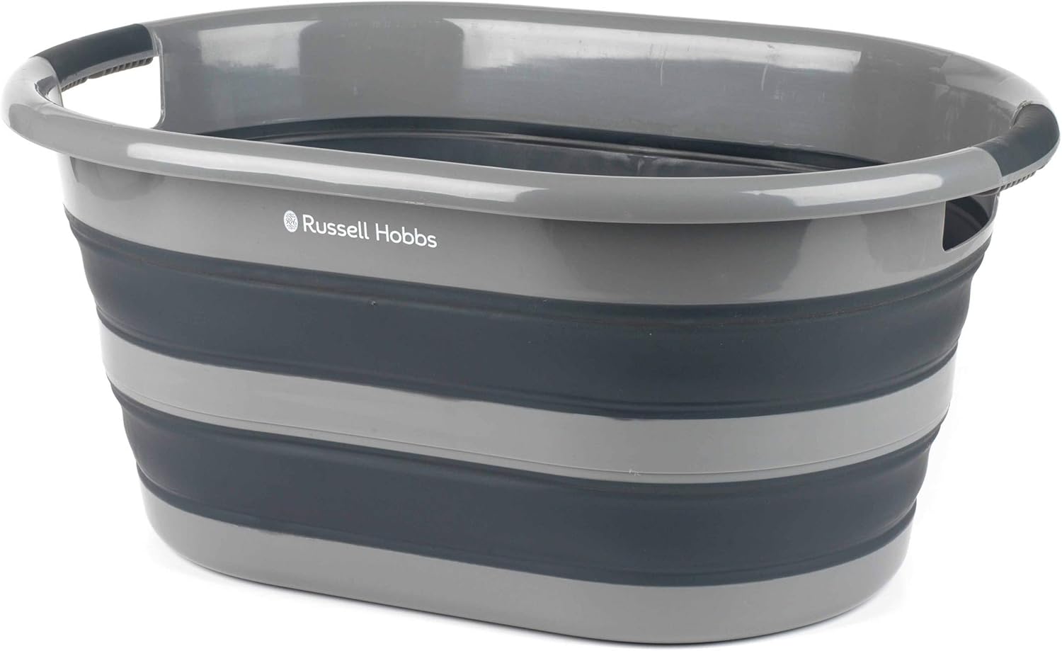 Russell Hobbs LA053879GRYEU Wäschekorb aus Kunststoff, oval, faltbar, 27 l, Schwarz/Grau, 62.5L x 45W x 28H cm