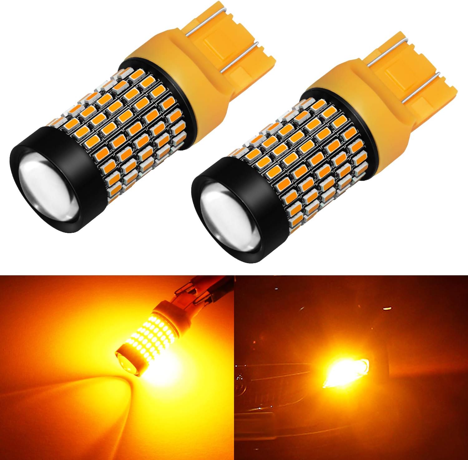 Phinlion 7443 LED Amber Turn Signal Light Bulbs 2800 Lumens Super Bright 3014 103SMD T20 992