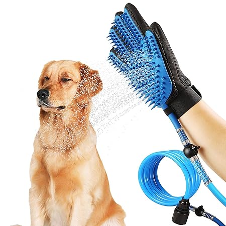 CBEX New Amazing Portable Pet Shower Sprayer and Pet Deshedding Glove 2 in 1 with 3 Faucet Adapters