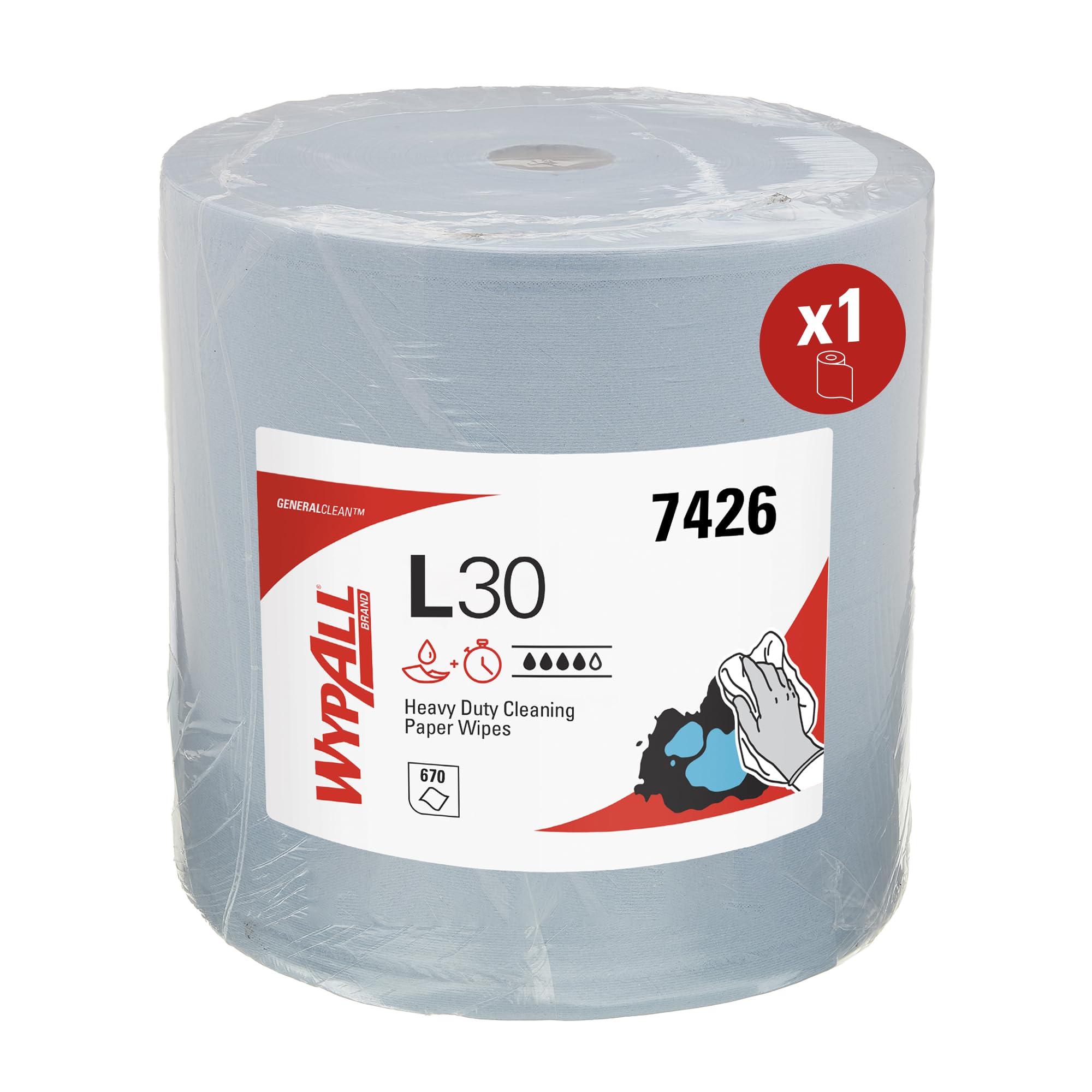 WypAll L30 Industrial Wiping Paper 7426, Extra-Wide Jumbo Blue Roll, 3-Ply, Highly Absorbent & Durable, Ideal for Heavy-Duty Cleaning, 1 Roll x 670 Sheets (670 Total)